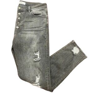 Kancan Grey Destructed Button Fly Straight Jeans 7/27